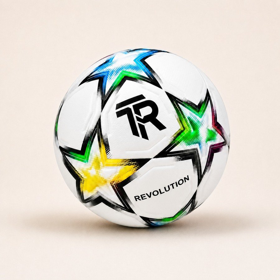 Balón Revolution blanco con estrellas azul, verde, amarillo y magenta