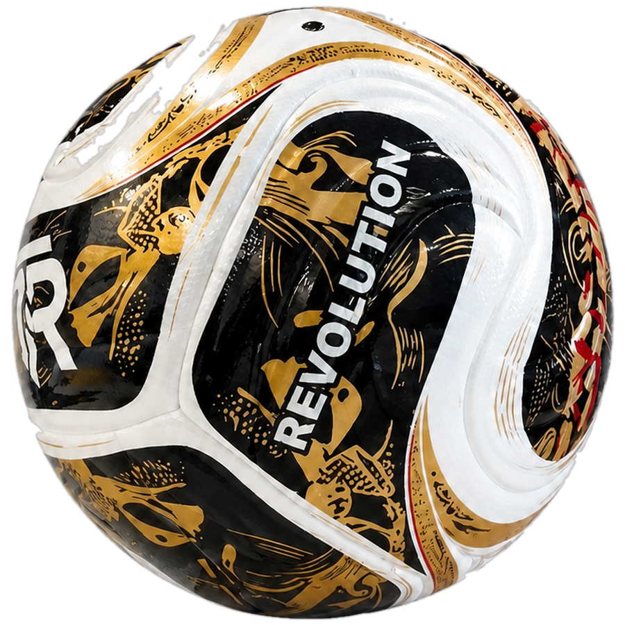 Revolution Edición Dorada — balón negro, blanco y dorado